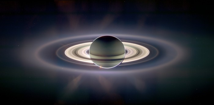 Cassini image of Saturn with Earth in the background
