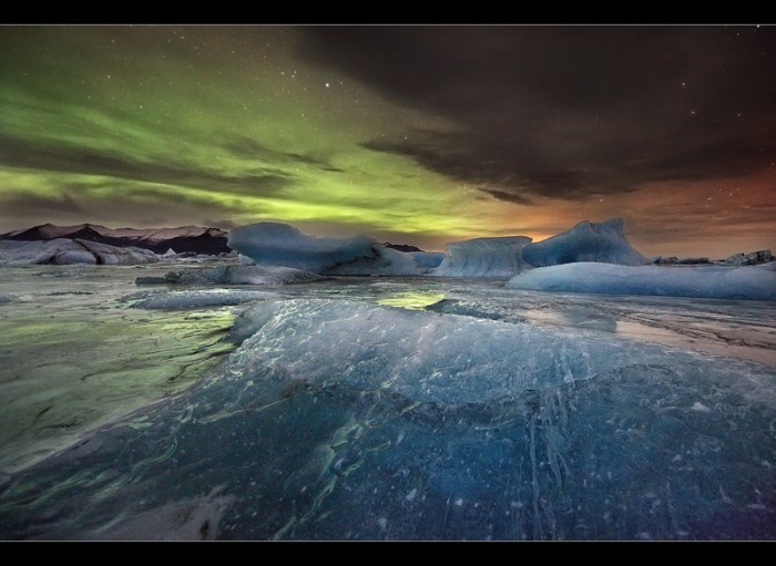 Aurora over the water in Iceland